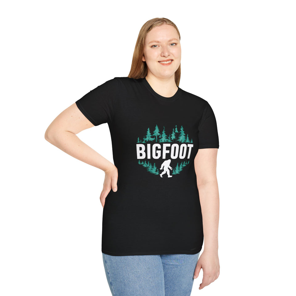 Bigfoot Shirt | Sasquatch Bigfoot T Shirt | Bigfoot In Forest Tee Shirt | Sasquatch Bigfoot Unisex Softstyle T-Shirt