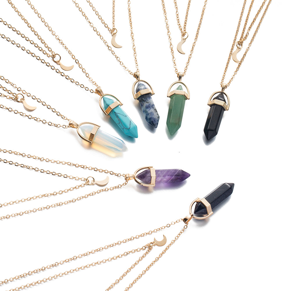 Natural Stone Moon Choker Pendant Necklace