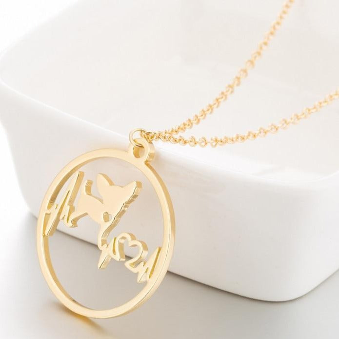 Circular Chihuahua Heartbeat Necklace