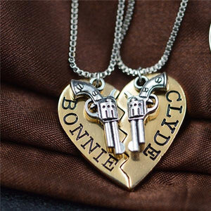 Bonnie and Clyde Couples Necklace Set couples necklaces, relationship necklaces