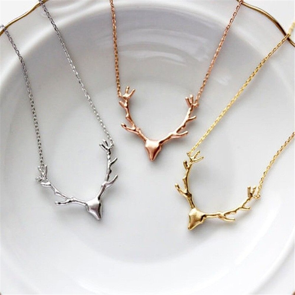 Elk Deer Antlers Pendant Necklace