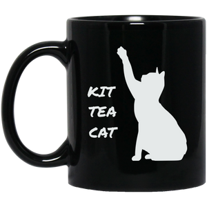 Kit Tea Cat 11 oz. Black Mug cat cats kitty kitten mug mugs