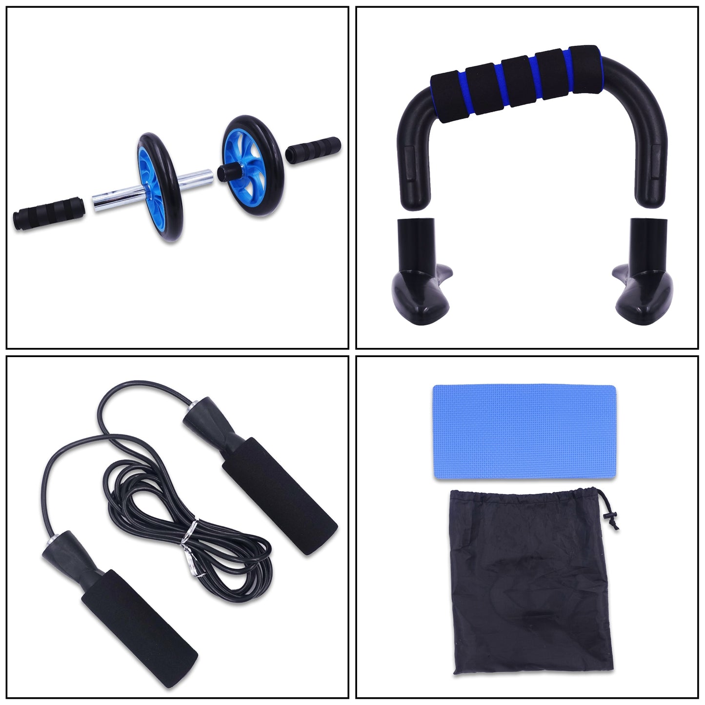 AB Roller Kit - Push Up Bars - Adjustable Skipping Jump Rope | Home Workout Set