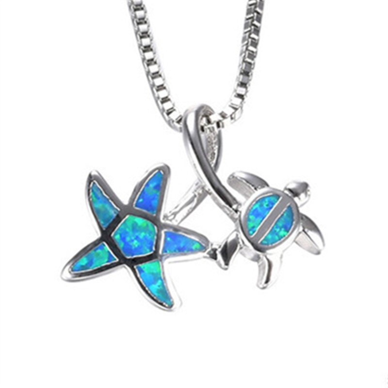 Blue Opal Sea Turtle Pendant Necklace