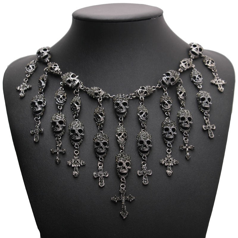 skull necklace, goth necklace, emo necklace