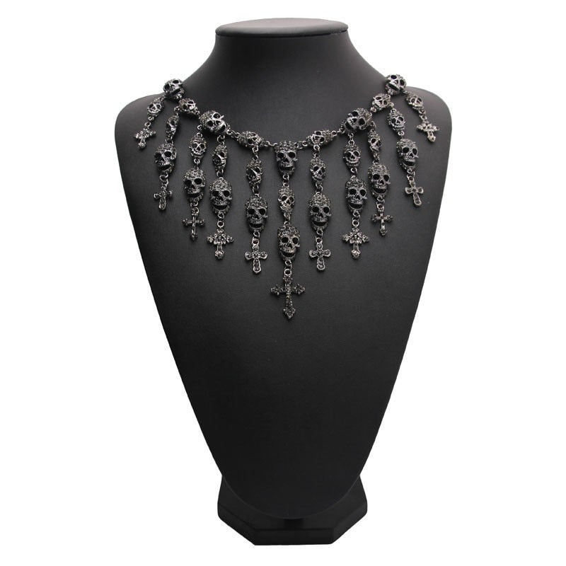 skull necklace, goth necklace, emo necklace