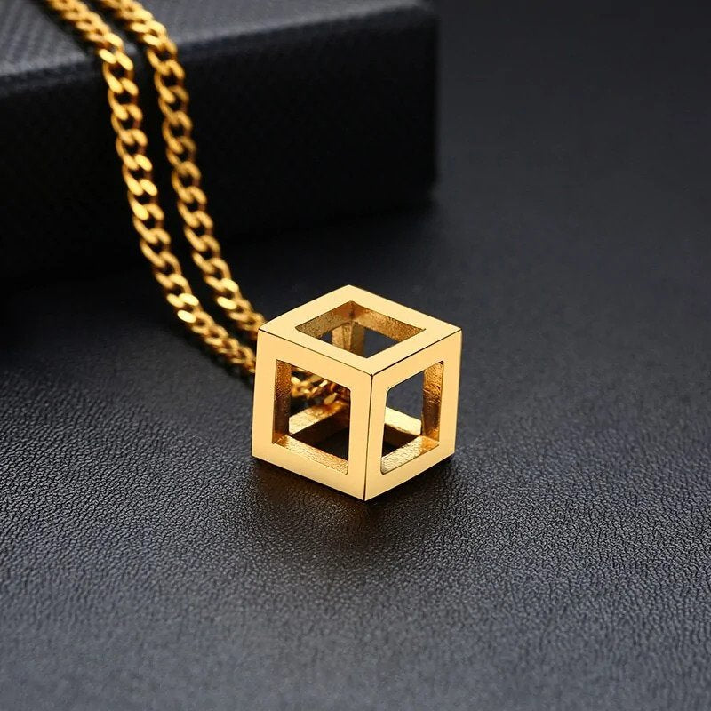 Men's Stainless Steel Necklace Cube Necklace Geometry Puzzle Necklace