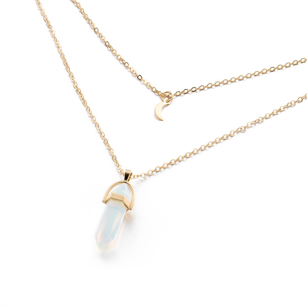 Natural Stone Moon Choker Pendant Necklace