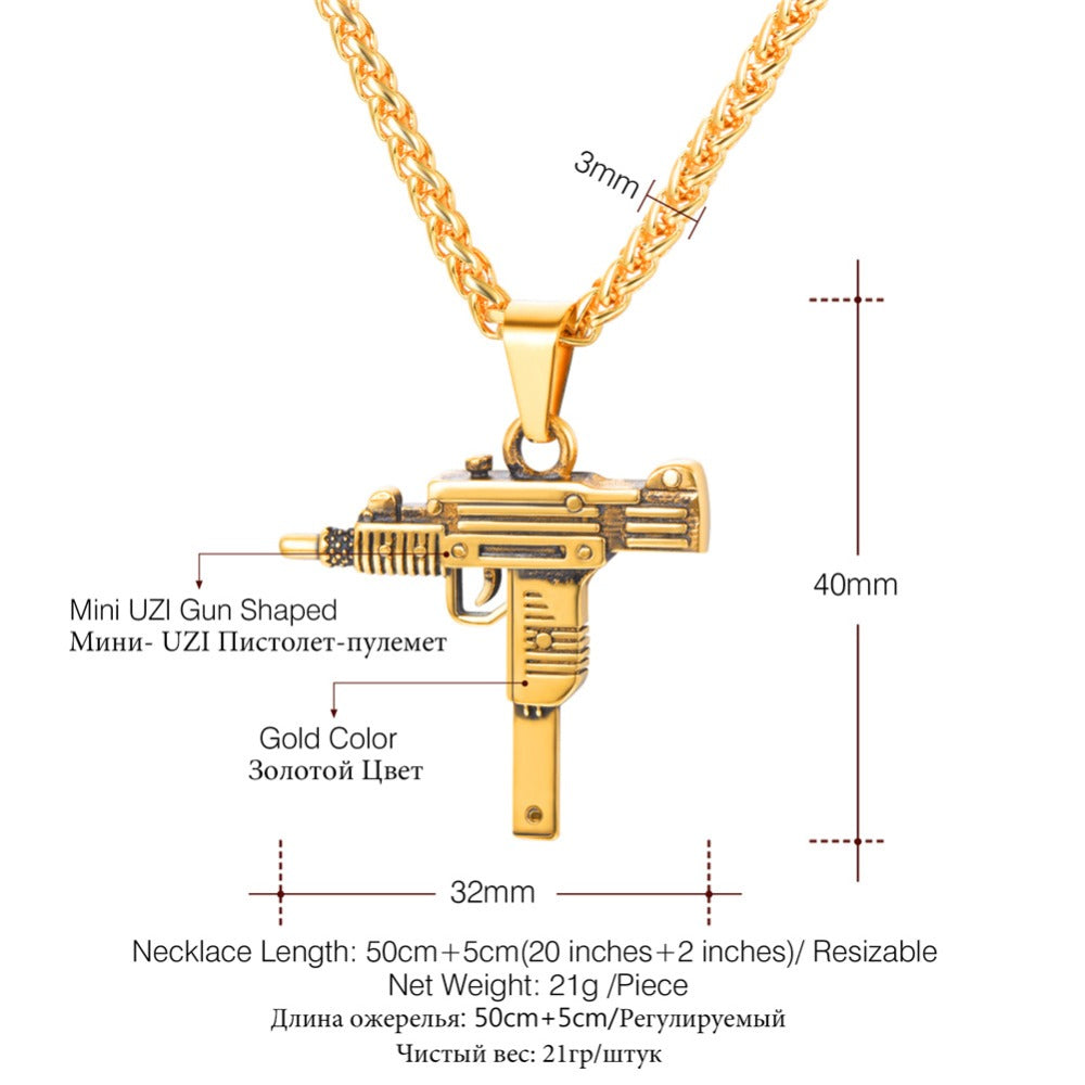 Gun Necklace | Uzi Pistol | Titanium Steel High | Fashion Streetwear | Uzi Sub Machine Gun
