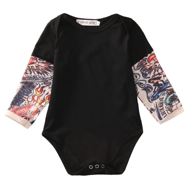 Sleeve Tattoo Print Baby Romper Bodysuit