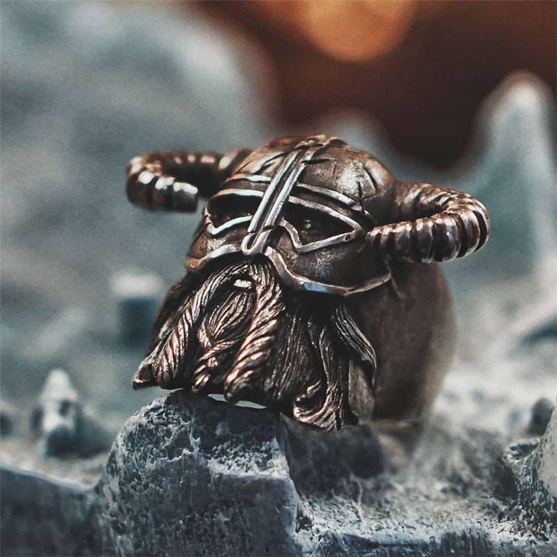 Viking Nordic Style Horn Helmet Ring