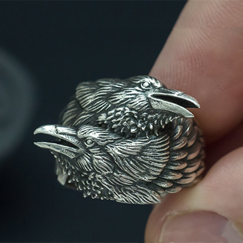 Odin's Two Entwined Ravens Ring