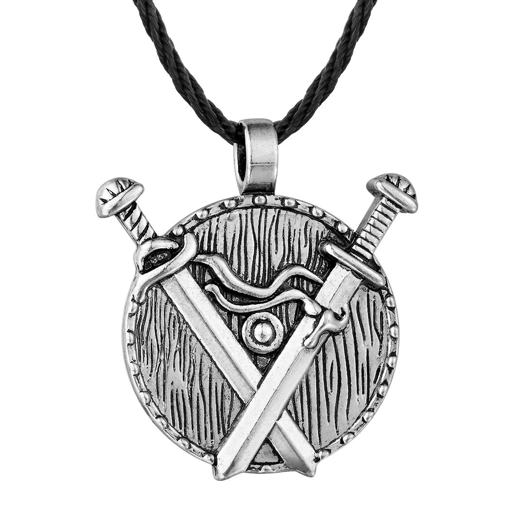 Double Sword & Shield Pendant Necklace