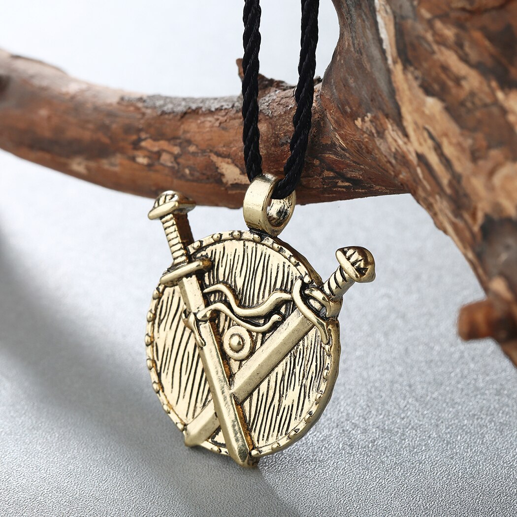 Double Sword & Shield Pendant Necklace