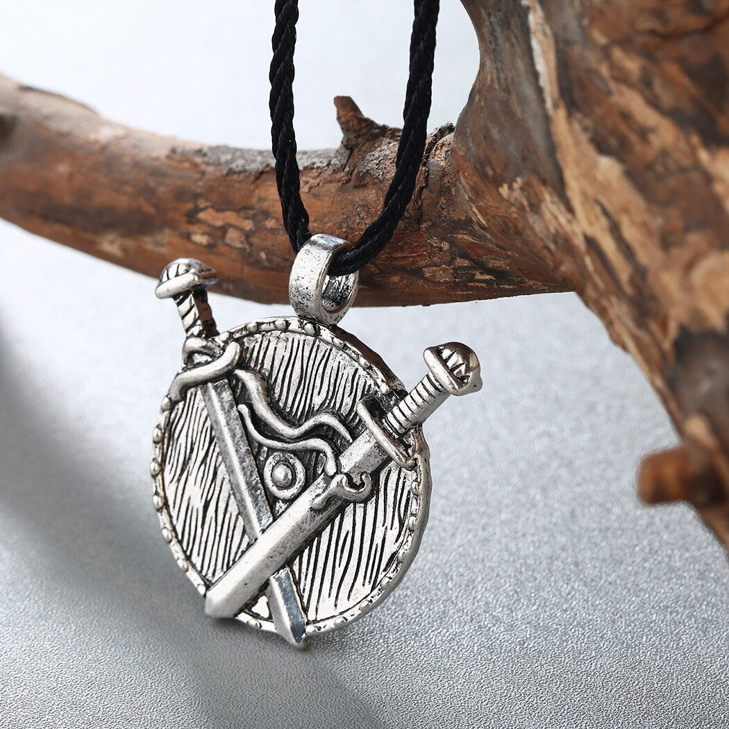 Double Sword & Shield Pendant Necklace