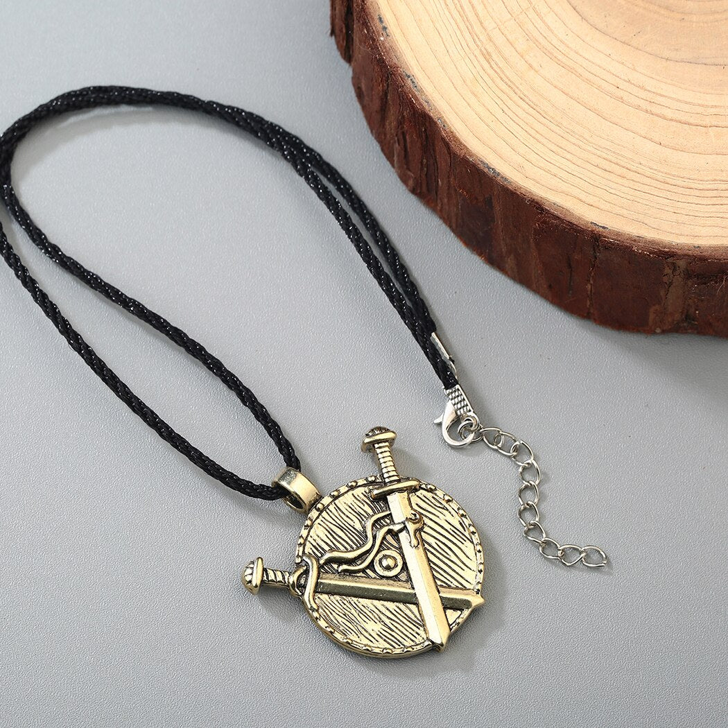 Double Sword & Shield Pendant Necklace