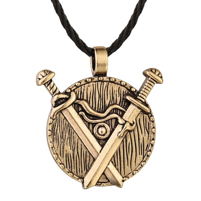 Double Sword & Shield Pendant Necklace