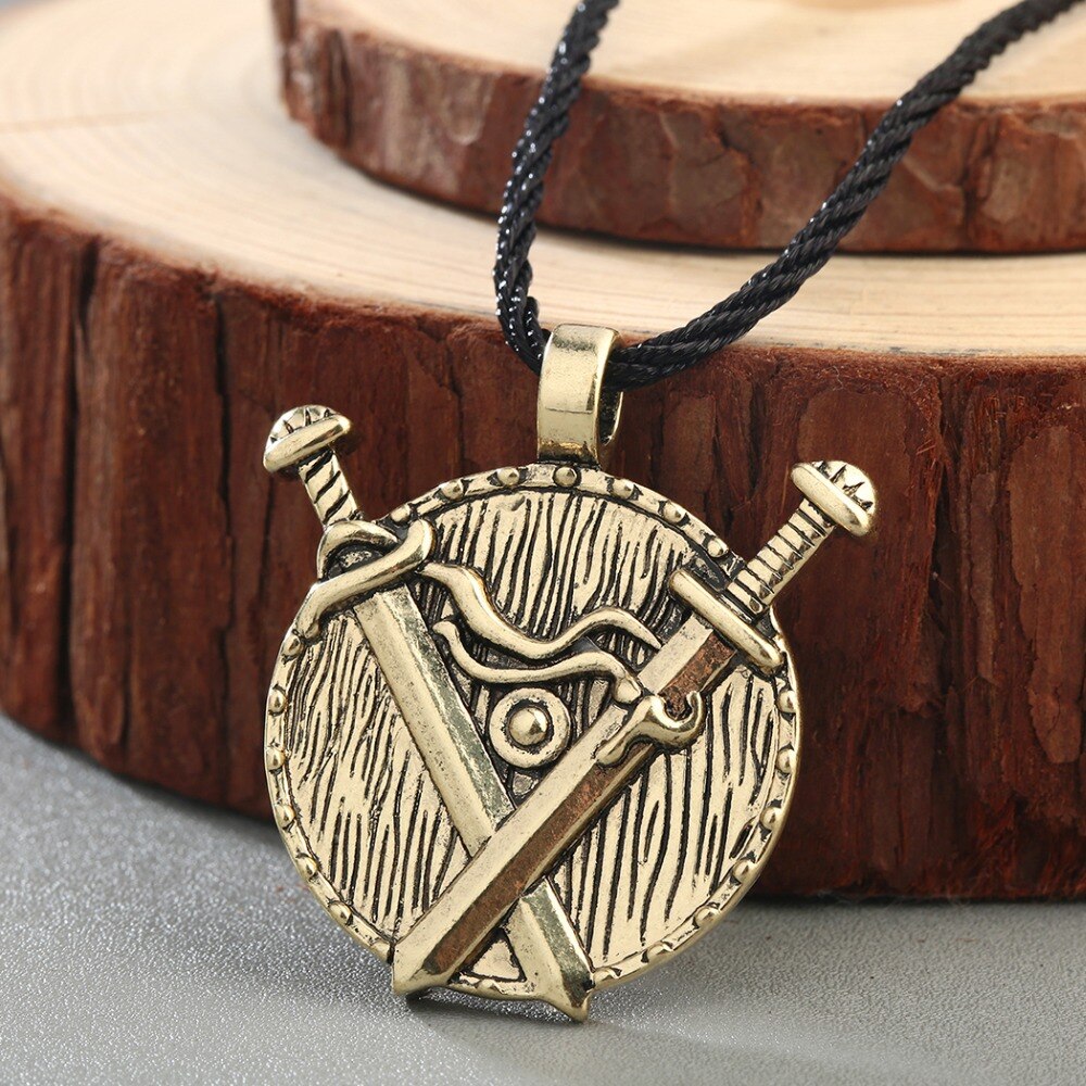 Double Sword & Shield Pendant Necklace