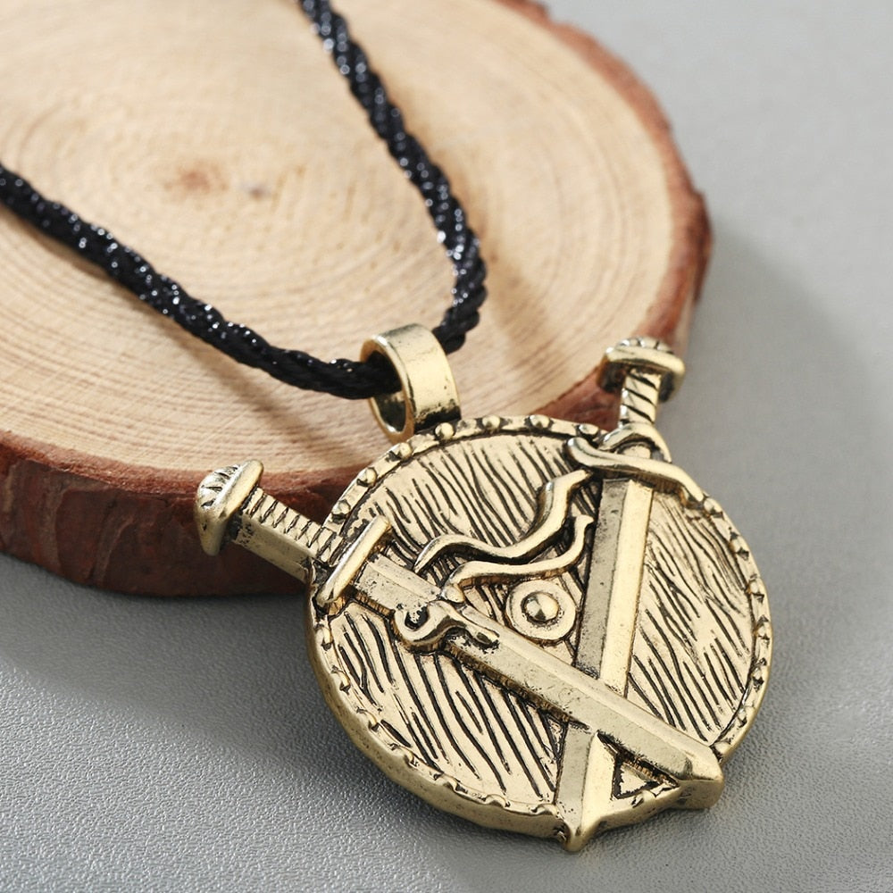 Double Sword & Shield Pendant Necklace
