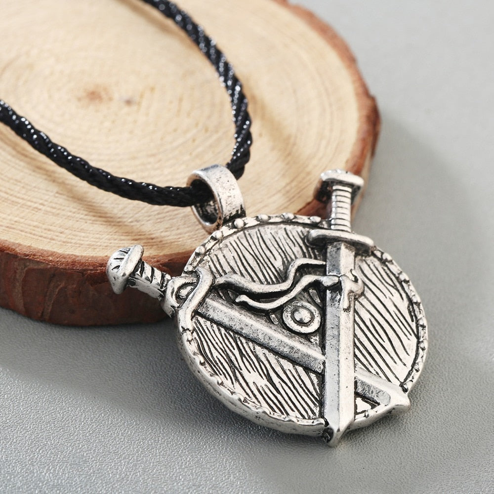 Double Sword & Shield Pendant Necklace