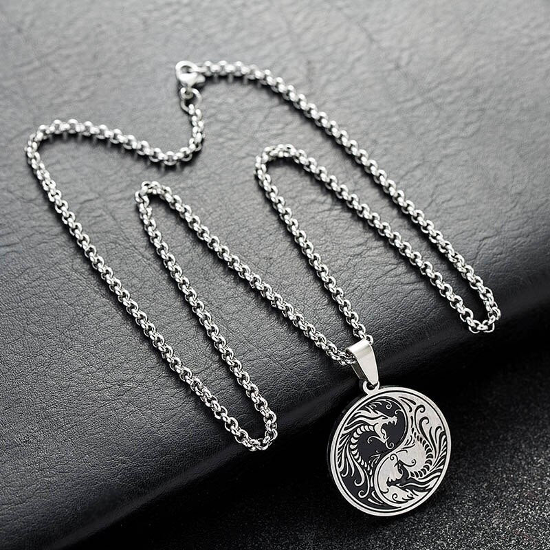 Chinese Style Yin and Yang Dragon Pendant Necklace