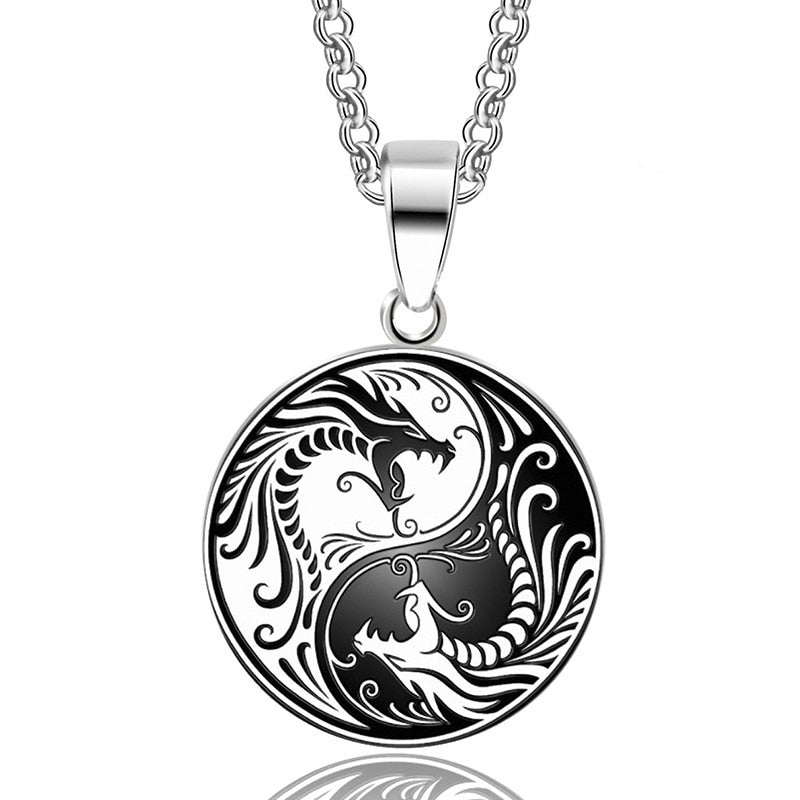 Chinese Style Yin and Yang Dragon Pendant Necklace