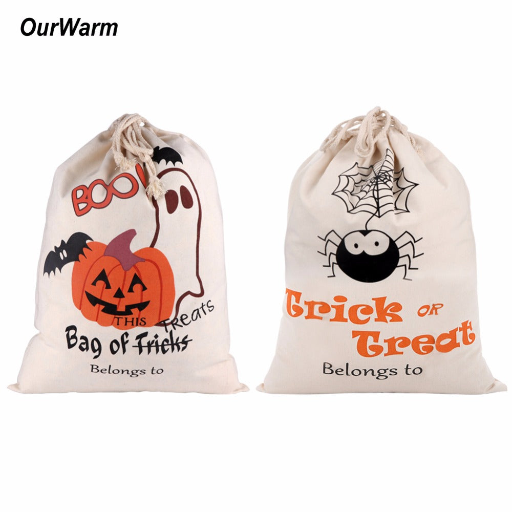 Halloween Cotton Canvas Trick or Treat Bags Halloween Decoration