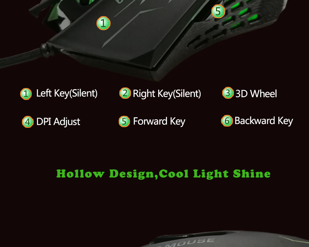 FORKA Silent Click USB Wired Gaming Mouse 6 Buttons 3200DPI