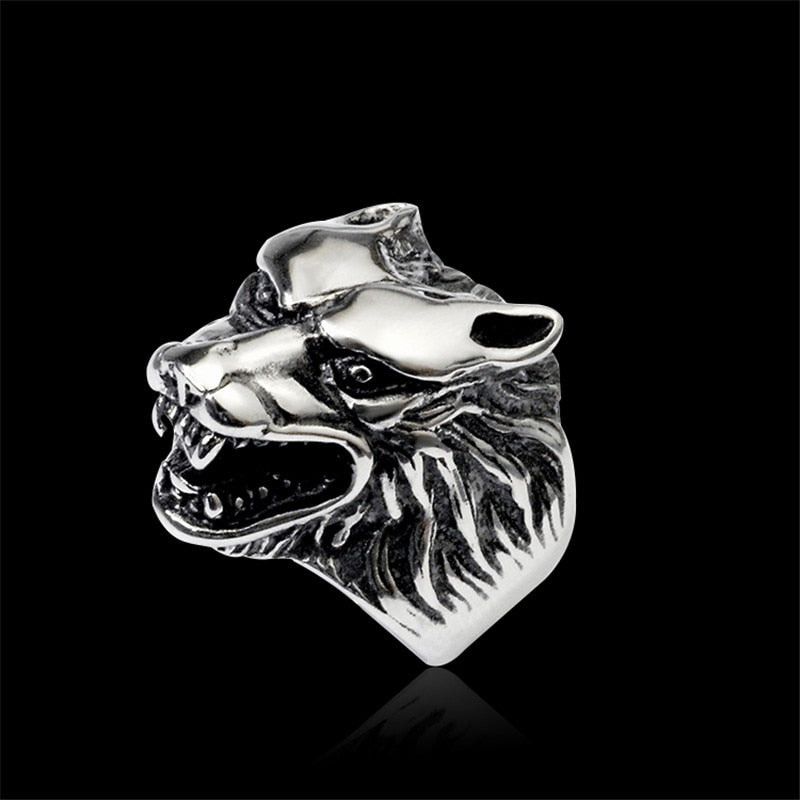 Stainless Steel Wolf Head Ring