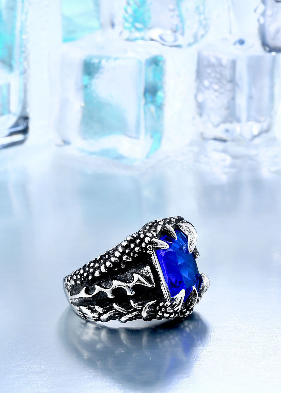 Dragon Claw Ring With Red/Blue/Black Stone