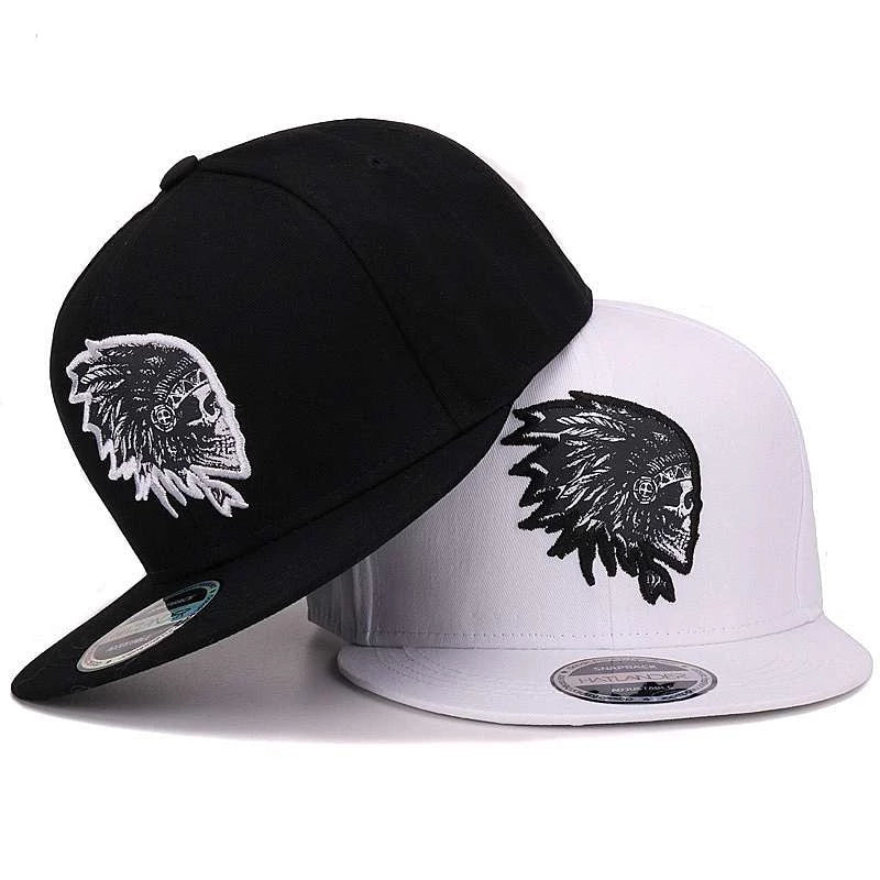 Embroidered Skull Snapback Hat