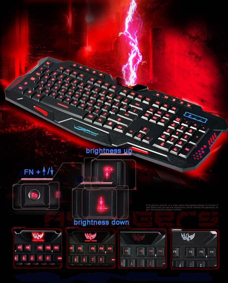 GameRaptor Tri-Color Backlight Computer Gaming Keyboard & Gaming Mouse