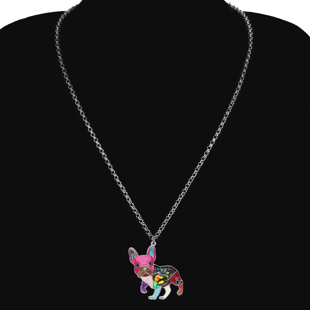 Frenchie French Bulldog Enamel Necklace