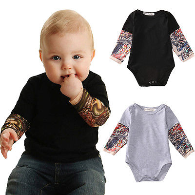 Sleeve Tattoo Print Baby Romper Bodysuit