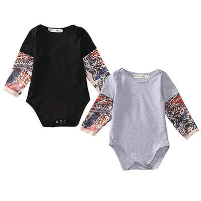 Sleeve Tattoo Print Baby Romper Bodysuit