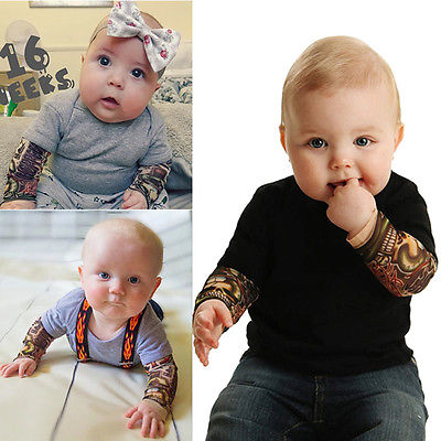 Sleeve Tattoo Print Baby Romper Bodysuit
