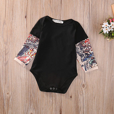Sleeve Tattoo Print Baby Romper Bodysuit