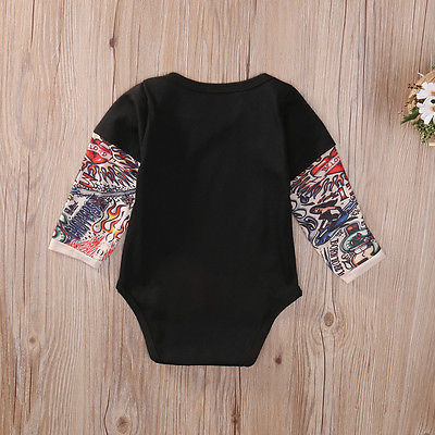 Sleeve Tattoo Print Baby Romper Bodysuit
