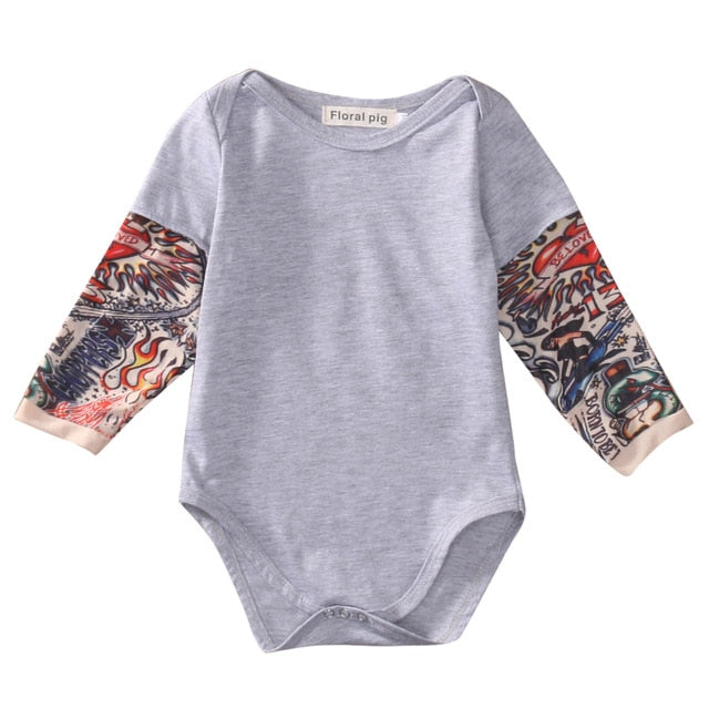 Sleeve Tattoo Print Baby Romper Bodysuit