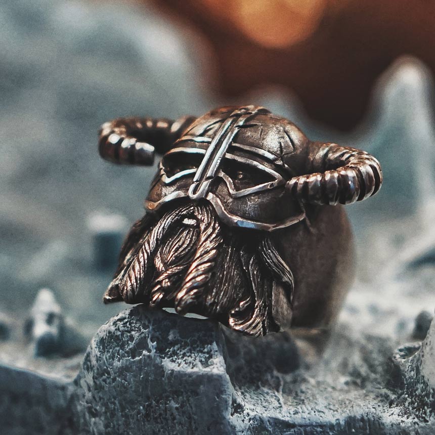 Viking Nordic Style Horn Helmet Ring