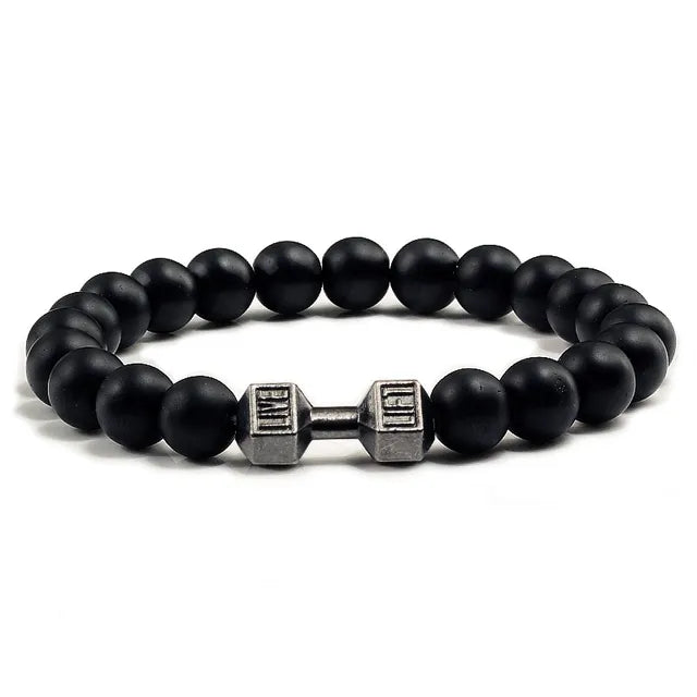 Gym Dumbbell Fitness Natural Volcanic Stone Bracelet