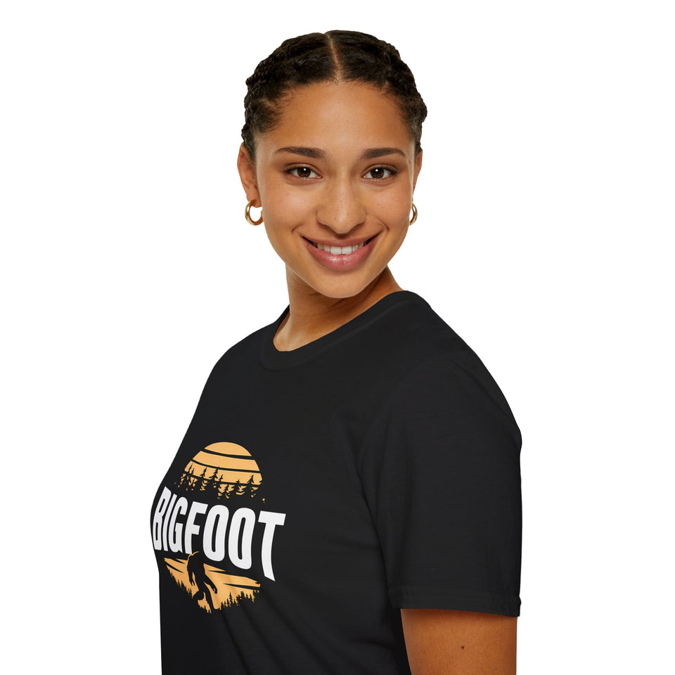 Sasquatch Bigfoot Shirt | Bigfoot T Shirt | Bigfoot In Forest Tee Shirt | Sasquatch Bigfoot Unisex Softstyle T-Shirt