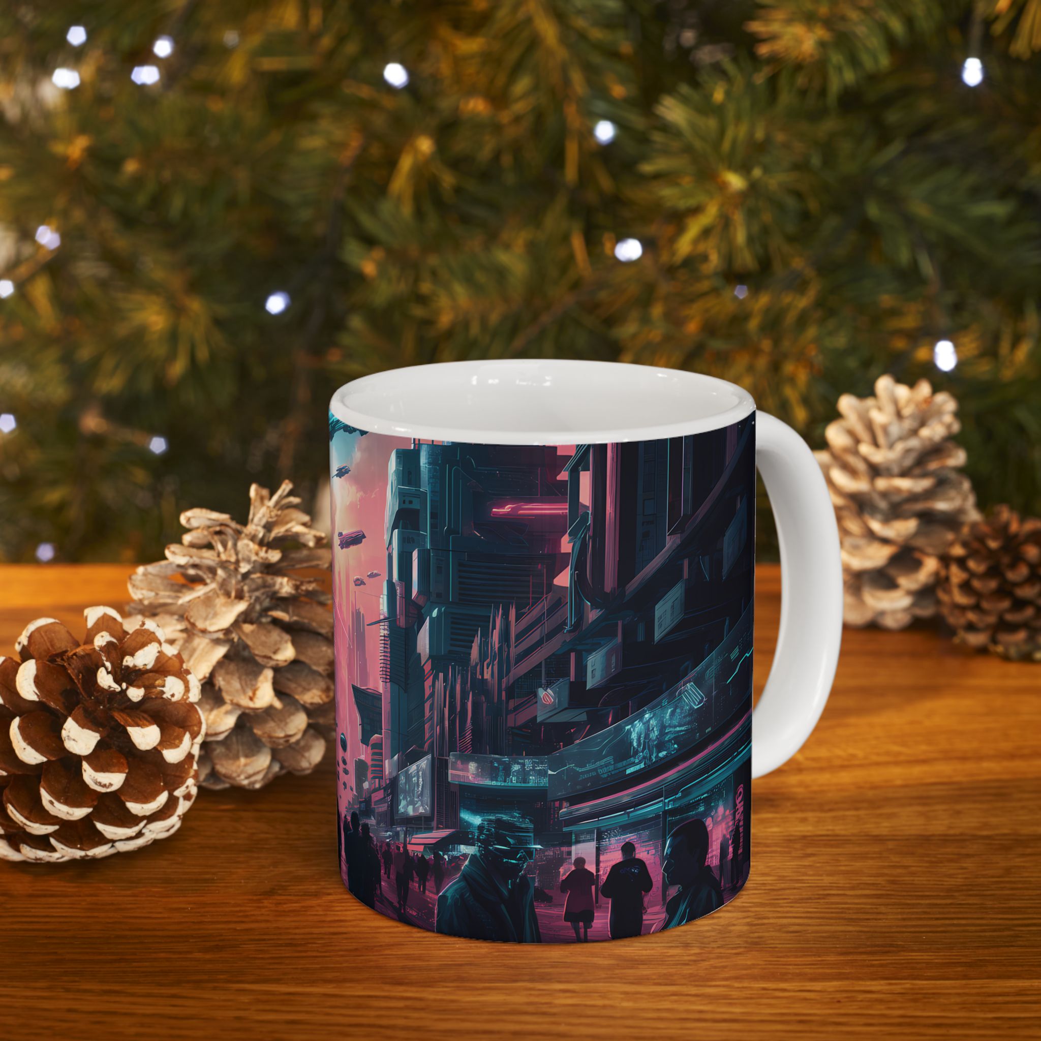 Cyberpunk City Skyline Ceramic Mug (11oz, 15oz)