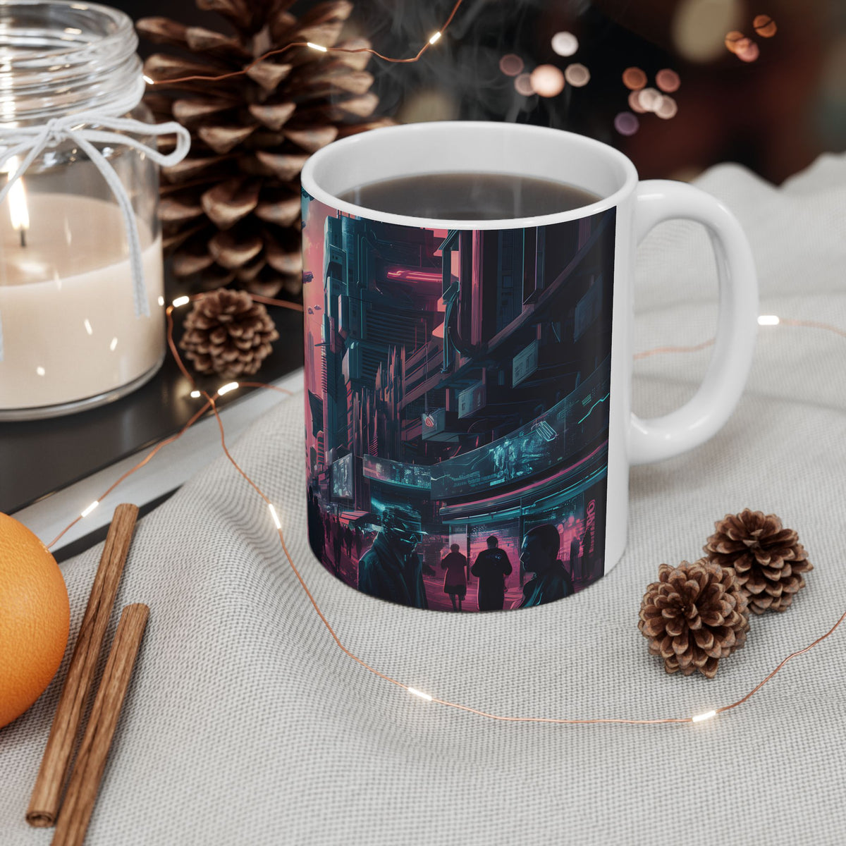Cyberpunk City Skyline Ceramic Mug (11oz, 15oz)