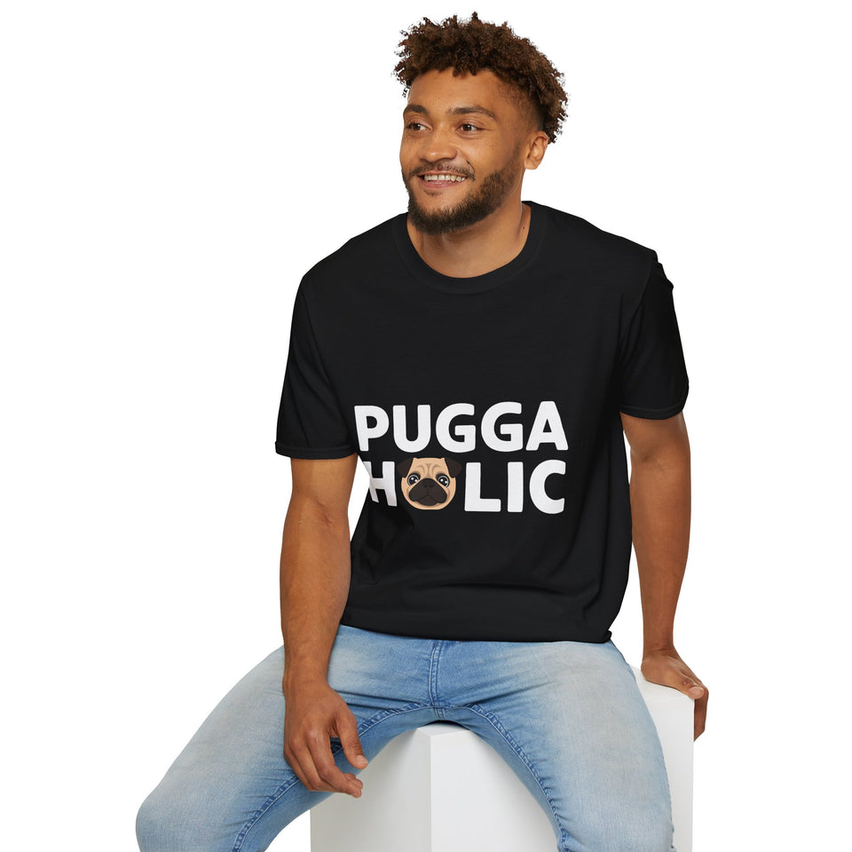 Puggaholic Pugs T-Shirt | Pug Gifts Unisex Pug T-Shirt