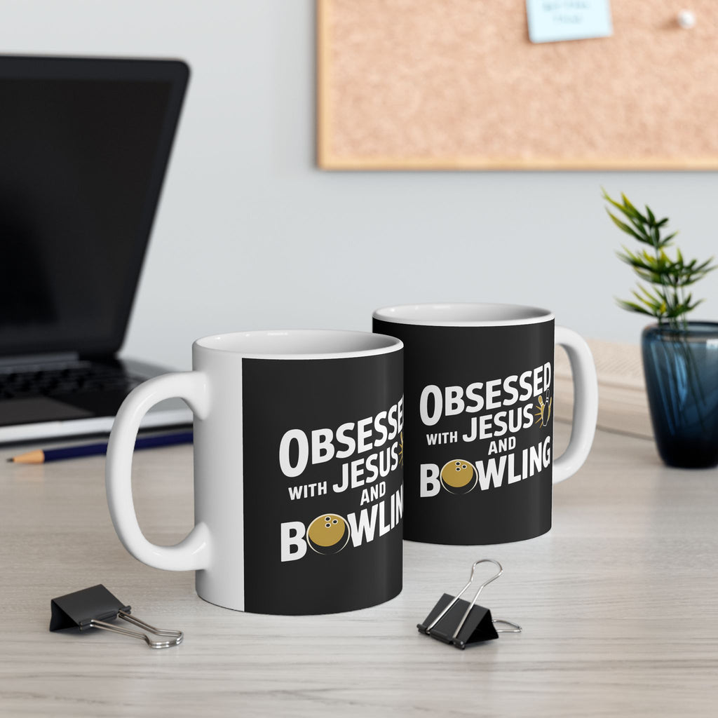 Obsessed With Jesus And Bowling Ceramic Mug | Love Faith In Jesus Gifts (11oz)