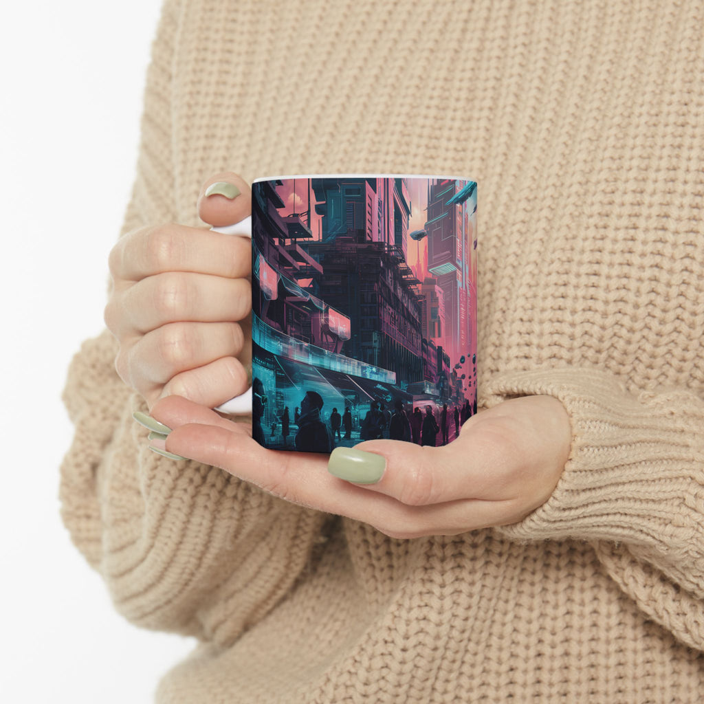 Cyberpunk City Skyline Ceramic Mug (11oz, 15oz)