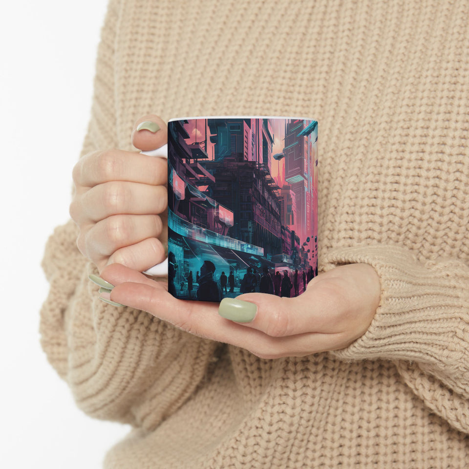 Cyberpunk City Skyline Ceramic Mug (11oz, 15oz)