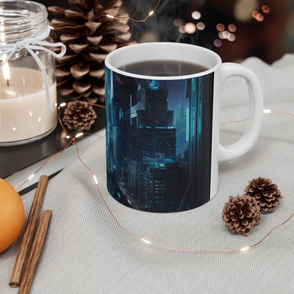 A Cyberpunk City Skyline Ceramic Mug (11oz, 15oz)
