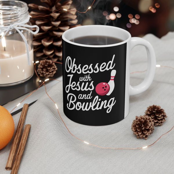 Obsessed With Jesus And Bowling Ceramic Mug | Love Faith In Jesus Gifts (11oz)